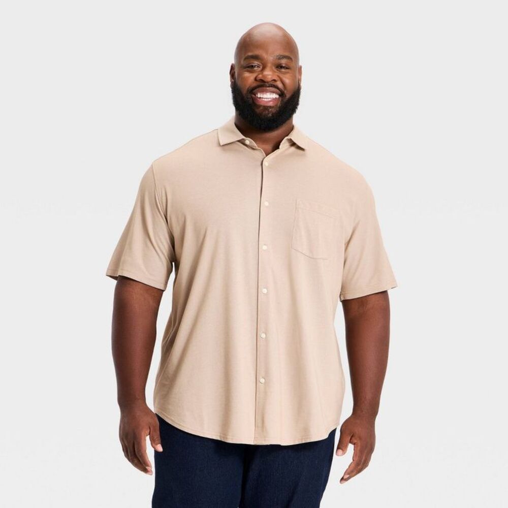 Men's Short Sleeve Comfort Pique Button-Down Shirt - Dark Yellow XL